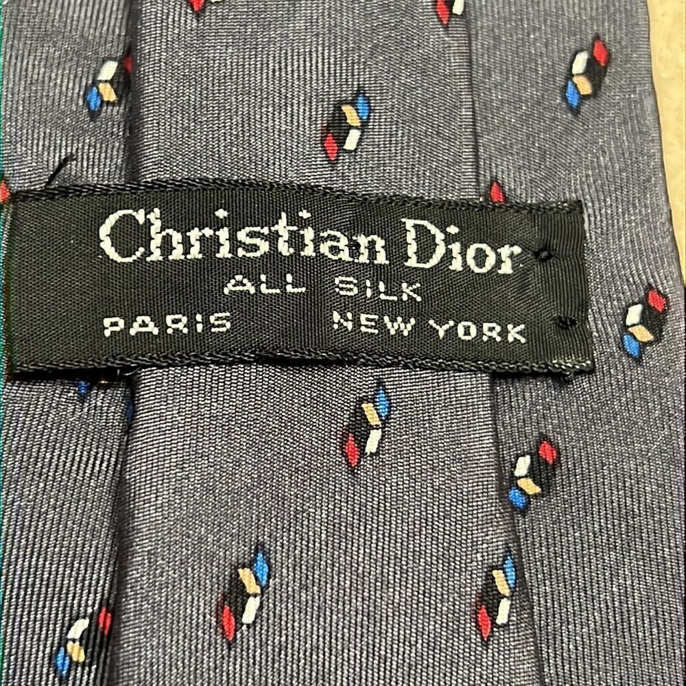Christian Dior Steel Blue Geometric 3D Shapes Silk Tie - Picture 2 of 7